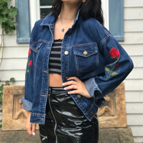 Forever 21 Jean Jacket with Rose detail - Picture 1 of 4